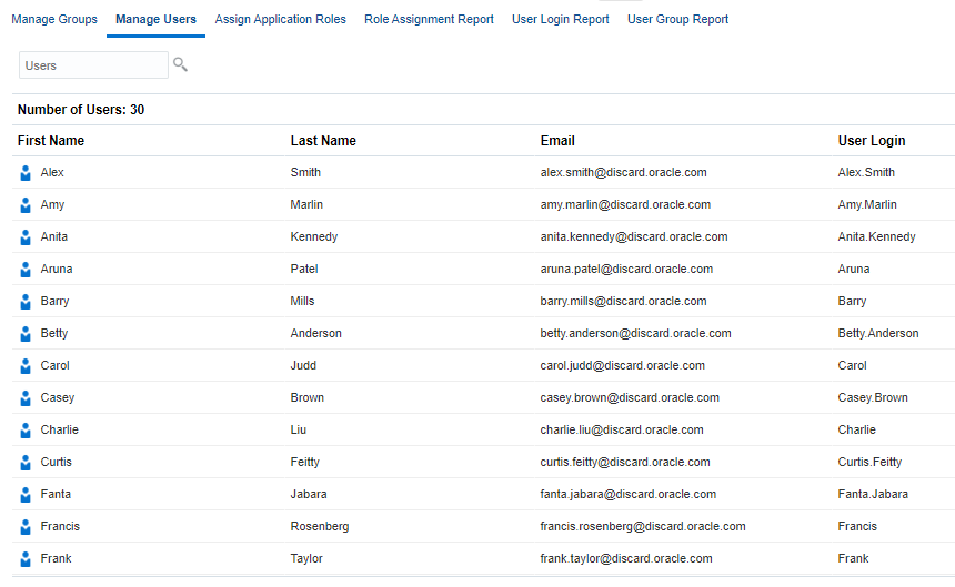List of users in Manage Users
